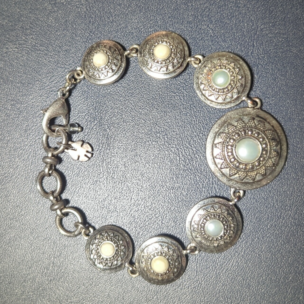 Lucky Brand Medallion Pearl Cabochon Bracelet Eastern Mandala Mystic Bohemian